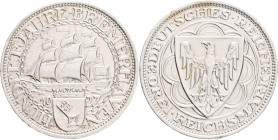 Weimar rep. 3 Mark 1927 A 100th Anniversary Bremerhaven
J#325 Ag.500 14,97g 30mm mint Berlin, small edge
UNC