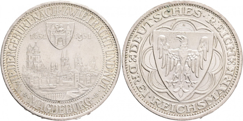 Weimar rep. 3 Mark 1931 A 300th Anniversary of Magdeburg
J#347 Ag.500 15,01g 30...