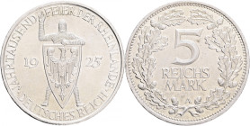 Weimar rep. 5 Mark 1925 A 1000th Anniversary of Rheinland
 J#322, Ag.500 25g , 36mm, Berlin, place with lustr mint
UNC-