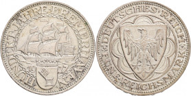 Weimar rep. 5 Mark 1927 A 100th Anniversary - Bremerhaven
J#326 Ag.500 25g 36mm mint Berlin 
UNC