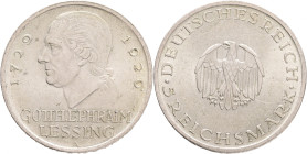 Weimar rep. 5 Mark 1929 A 200th Anniversary of Gotthold Lessing
 J#336, Ag.500 25g , 36mm, Berlin
UNC-