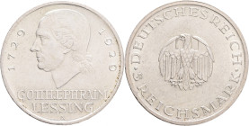 Weimar rep. 5 Mark 1929 A 200th Gotthold Lessing
J#336 Ag.500 25g 36mm mint Berlin 
UNC-