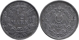 Germany empire 1/2 Mark 1917 G WILLHELM II. 
J#16 Ag.900 2,78g 20/1,05mm G Karlsruhe patina black 
XF+