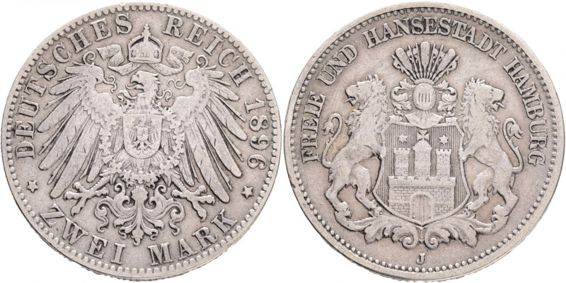 Germany empire 2 Mark 1896 J Free Hanseatic City
J#65, Ag.900 10,99g, 28,2/1,95...
