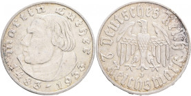 Third Reich 2 Mark 1933 J Martin Luther
 J#352, Ag.625 8g , 25mm, Hamburg 
XF
