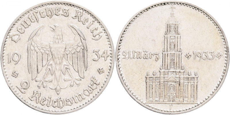 Third Reich 2 Mark 1934 F Potsdam and date
J#355 Ag.625 8g, 25/2,15mm F Stuttga...