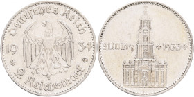 Third Reich 2 Mark 1934 F Potsdam and date
J#355 Ag.625 8g, 25/2,15mm F Stuttgarg 
XF-/VF