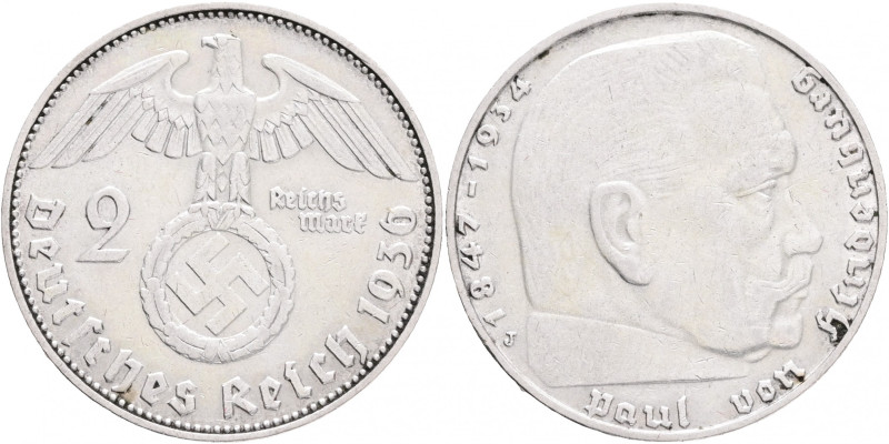 Third Reich 2 Mark 1936 J P.von Hindenburg and cross
J#366 Ag.625 8g, 25/2,15mm...