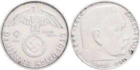 Third Reich 2 Mark 1936 J P.von Hindenburg and cross
J#366 Ag.625 8g, 25/2,15mm J Hamburg
XF