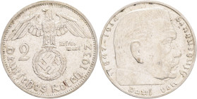 Third Reich 2 Mark 1937 F P.von Hindenburg and cross
J#366 Ag.625 8g, 25/2,15mm F Stuttgarg 
XF-