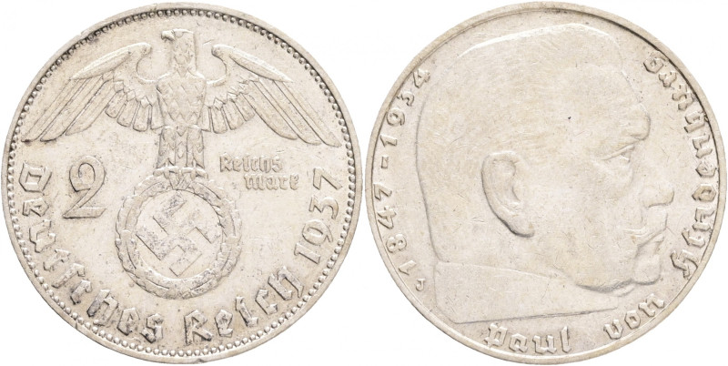 Third Reich 2 Mark 1937 J P.von Hindenburg and cross
J#366 Ag.625 8g, 25/2,15mm...