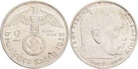 Third Reich 2 Mark 1938 B P.von Hindenburg and cross
J#366 Ag.625 8g, 25/2,15mm B Hannover
XF