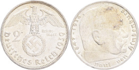 Third Reich 2 Mark 1939 A P.von Hindenburg and cross
J#366 Ag.625 8g, 25/2,15mm A Berlin
UNC-
