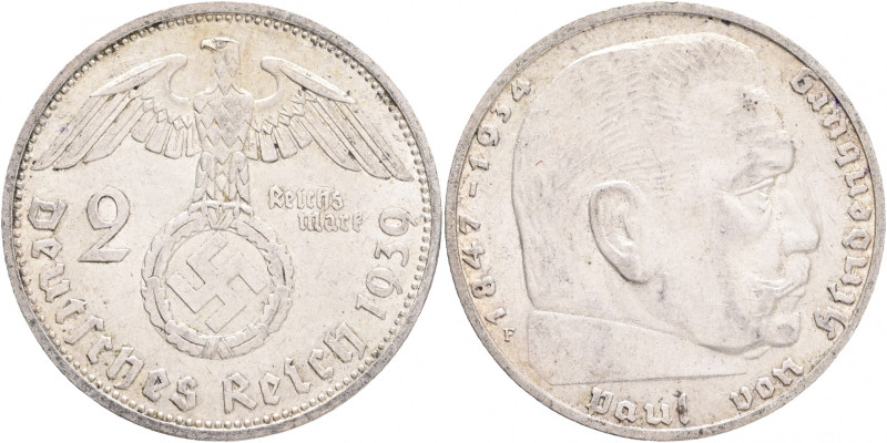 Third Reich 2 Mark 1939 F P.von Hindenburg and cross
J#366 Ag.625 8g, 25/2,15mm...