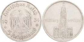 Third Reich 5 Mark 1934 J Potsdam and date
J#356 Ag.900 13,88g, 29mm J Hamburg
VF