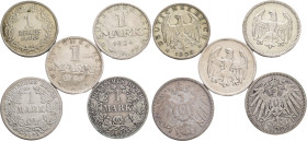 Lot 5 coins 1 Mark Ag 1893-1925 
Germany empire - Weimar rep.