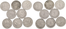 Third Reich Lot 8 coins 50 Pfennigs 1927F,1928A,F,G,1929,30,31,37A
J#324 Nikl 3,51g 20/1,5mm diferent mints
XF/VF