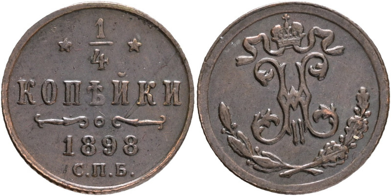 1/4 Kopeck 1898 SPB NICHOLAS II.
Y#47.1 Cooper 0,82g 13,2mm mint Saint-Petersbu...