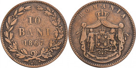 10 Bani 1867 W Kingdom CAROL I. Smethwick WATT&comp.
KM#4.2 Copper 10g 30/1,7mm mintmark W mint Smethwick WATT&CO.
VF/F