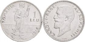 1 Leu 1914 Kingdom CAROL I.
KM#42 Ag.835 5,01g 23/1,34mm Tasset/Bassarab
UNC-