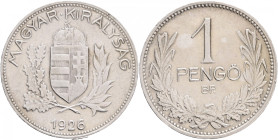 1 Pengö 1926 BP Miklós Horthy
KM#510 Silver Ag.640 5g 22,88mm author Jozsef Reményi
XF