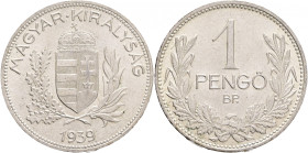 1 Pengö 1939 BP Miklós Horthy
KM#510 Silver Ag.640 5g 22,88mm author Jozsef Reményi
UNC