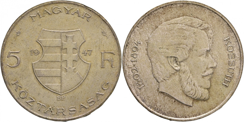 5 Forint 1947 BP Republik, Lajos Kossuth patina
KM#534a Silver Ag.500 12g 32/1,...