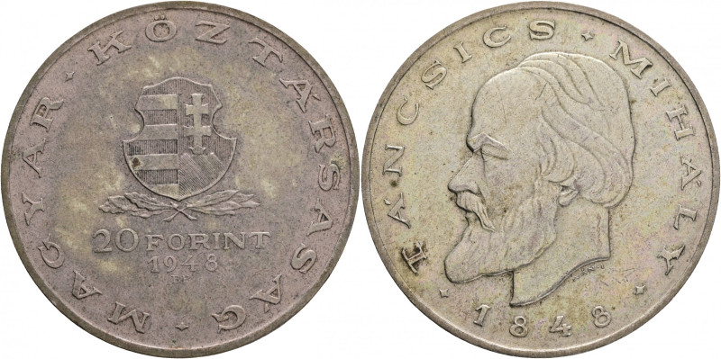 20 Forint 1948 BP Republik, Centenary of 1848 Revolution - Mihály Táncsics, pati...