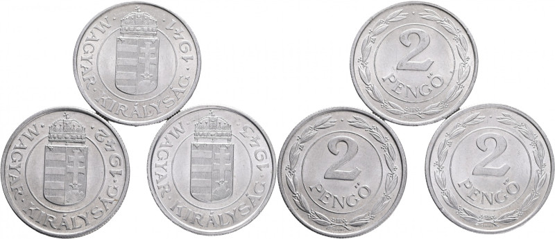 Lot 3 coins 2 Pengö 1941-3 BP Miklós Horthy WWII. Coins
KM#522.1 Aluminium 2,8g...