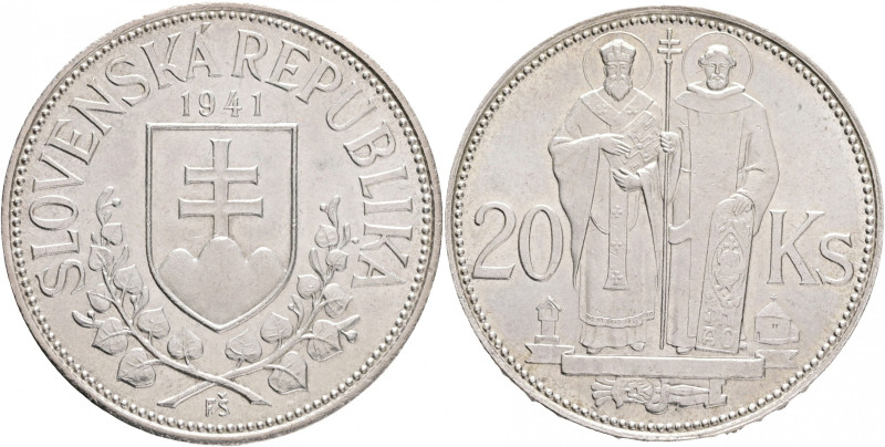 20 Koruna 1941 Slovenský Štát , Cyril&Metoděj , single cross on church
KM#7 Ag....