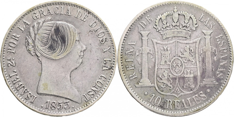 10 Reales 1853 ISABELLA II. Madrid 
KM#595.2 Ag.900 12,80g 29/2mm mint Madrid, ...