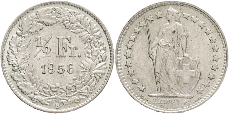 ½ Franc 1956 Helvetia standing
KM#29a Silver Ag.835 2,51g 18,2mm mint Bern
XF