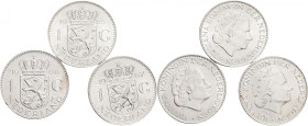 Lot 3 coins 1 Gulden 1965,6,7 JULIANA
KM#184 Silver Ag.720 6,5g 25mm
UNC/XF
