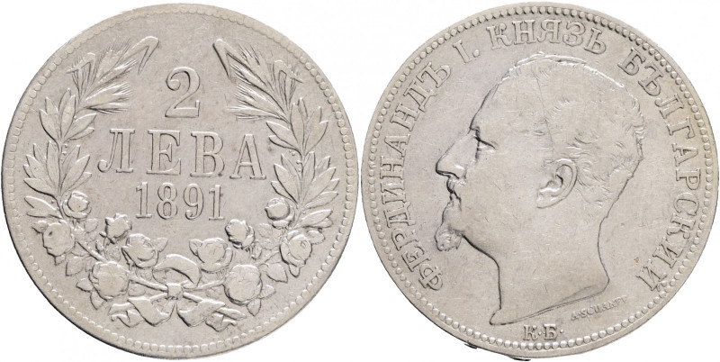 2 Leva 1891 K.B. FERDINAND I.
KM#14 Silver Ag.835 10g 27mm mint Kremnica author...