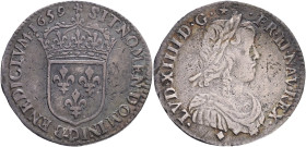 1/12 Silver ECU 1659 D LOUIS XIV. Lyon
Dy Royales#1472 , KM#166 Ag. 2,19g, 19,5/1mm mint Lyon, Author Jean Warin
VF