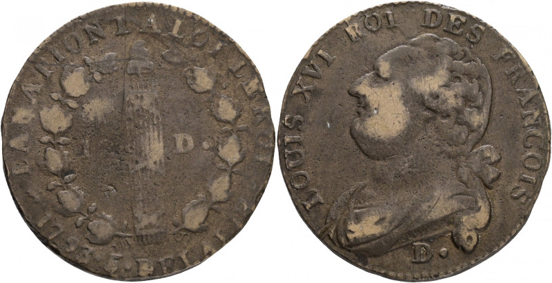 12 Denier 1793 D LOUIS XVI. Lyon
Dy Royales#1723 , KM#600.5 Bronze 11,73g, 28,5...