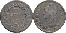 1 Decime L´AN 5 /1796 W First Republik Lille
F#129 , KM#644 Copper 18,16g, 32/3mm mint Lille, mintmark Augustin Dupré
VF/F