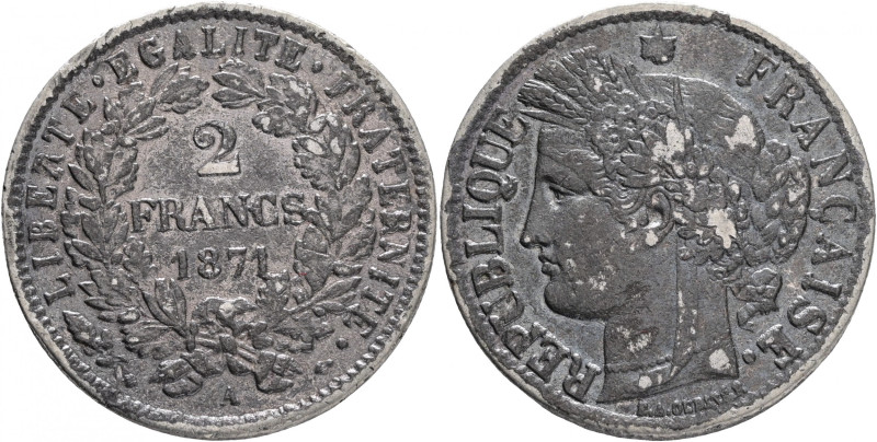 2 Francs 1871 A III.Republik Paris Small "A" Patina
KM#817.1 Ag.835 10g 27mm mi...