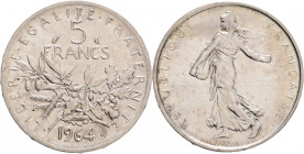 5 Francs 1964 Fifth republic Seeder, olive,acorns,wheat
F#340,KM#926 Ag.835 12g, 29/2,3mm author Oscar Roty
UNC