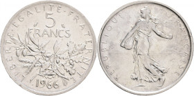 5 Francs 1966 Fifth republic Seeder, olive,acorns,wheat
F#340,KM#926 Ag.835 12g, 29/2,3mm author Oscar Roty
UNC