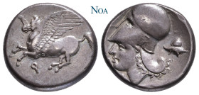 CORINTHIA KORINTH
 Stater ca. 345-307 v. Chr. Vs.: Pegasos fliegt n. l., darunter Koppa. Rs.: Kopf der Athena mit korinthischem Helm n. l., dahinter ...