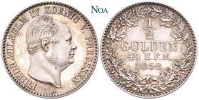 HOHENZOLLERN-SIGMARINGEN
Friedrich Wilhelm IV. (König von Preussen), 1849-1869. 1/2 Gulden 1852 A Berlin AKS 21; J. 22. 5.32 g. Herrliche Tönung, lei...