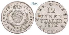SACHSEN, Kurfürsten und Albertiner.
Friedrich August III. / I., 1763-1827. 1/12 Taler 1812 SGH Dresden J. 8; AKS 39. 3.38 g. Vorzüglich-Stempelglanz...