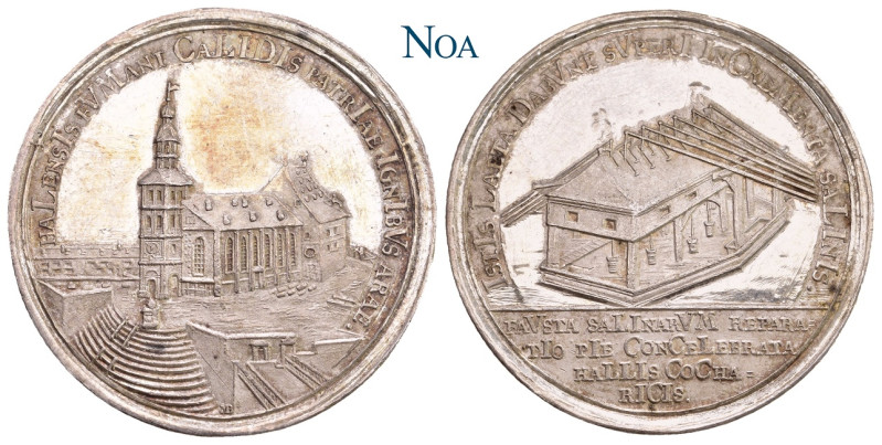 SCHWÄBISCH HALL, Stadt.
 Silbermedaille 1716 Stempel von M. Brunner. Sog. Salzb...