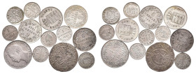DIVERSE GEBIETE
Lot 1 Kreuzer bis 1/2 Gulden (13 Stücke) meist 19. Jh. Partie Kleinmünzen mit Prägungen aus Augsburg, Hohenzollern (3x), Montfort u. ...