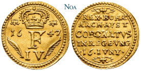 HABSBURGER BIS 1918
Ferdinand III., 1637-1657. 1/4 Dukat 1647 Preßburg Auf die Krönung zum ungarischen König. Vs.: Krone über Monogramm, darunter Wer...