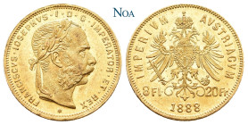 HABSBURGER BIS 1918
Franz Josef, 1848-1916. 8 Florin (20 Francs) 1888 Wien Herinek 247; J. 361; Fr. 502; KM 2269. 6.45 g. Vorzüglich