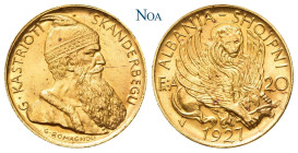 ALBANIEN KÖNIGREICH
Zogu I., 1925-1928-1939. 20 Franken 1927 V Wien Skanderbeg. Auflage: 5.053 Exemplare. Fr. 6; KM 12; Schl. 19. 6.46 g. Selten. Ste...