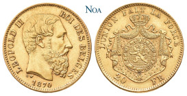 BELGIEN KÖNIGREICH
Leopold II., 1865-1909. 20 Francs 1870 Brüssel KM 37; Fr. 412; Morin 137. 6.44 g. Vorzüglich