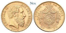 BELGIEN KÖNIGREICH
Leopold II., 1865-1909. 20 Francs 1875 Brüssel KM 37; Fr. 412; Morin 140. 6.43 g. Gutes vorzüglich